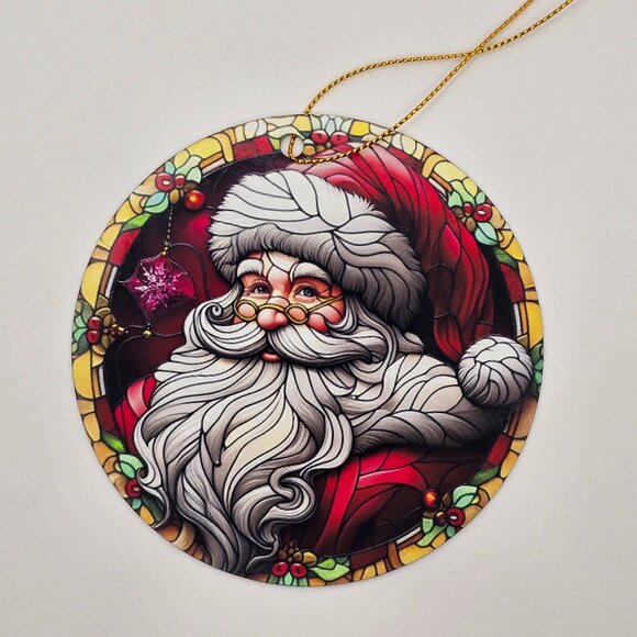 Stained Glass Santa Christmas Metal Ornament - Picture 1 of 1
